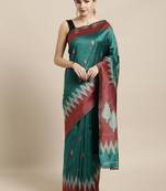 Green woven raw silk saree with blouse