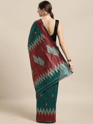 Green woven raw silk saree with blouse 2