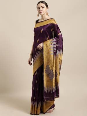 Purple woven raw silk saree with blouse 1