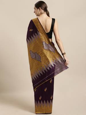 Purple woven raw silk saree with blouse 2