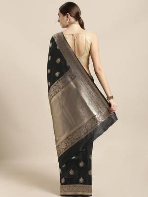 Grey woven silk blend saree with blouse 2