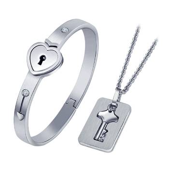 Saizen Stainless Steel Crystal Silver Couple Bracelet Set 1