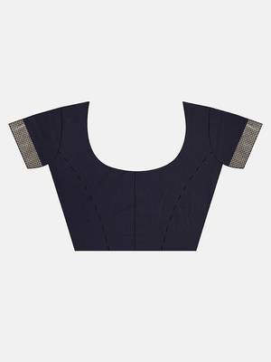 Navy blue woven silk blend saree with blouse 3