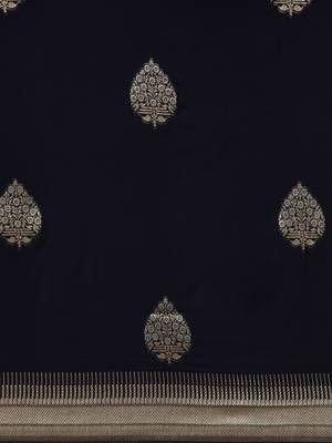 Navy blue woven silk blend saree with blouse 5