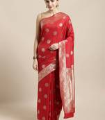Red woven silk blend saree with blouse