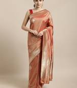 Peach woven silk blend saree with blouse
