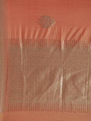 Peach woven silk blend saree with blouse 4