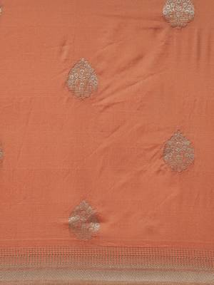 Peach woven silk blend saree with blouse 5