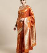 Orange woven silk blend saree with blouse