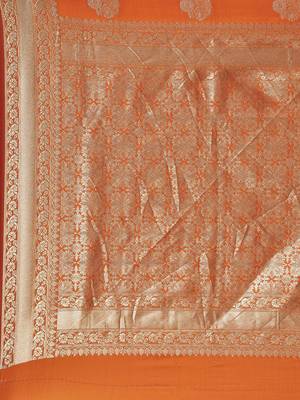 Orange woven silk blend saree with blouse 4
