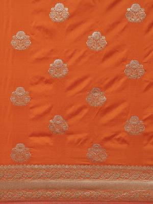 Orange woven silk blend saree with blouse 5