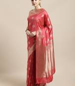 Pink woven silk blend saree with blouse