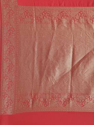 Pink woven silk blend saree with blouse 4