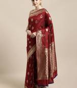 Maroon woven silk blend saree with blouse
