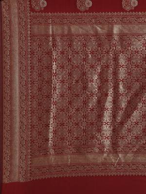 Maroon woven silk blend saree with blouse 4