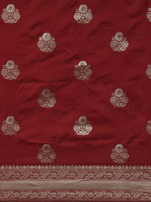 Maroon woven silk blend saree with blouse 5