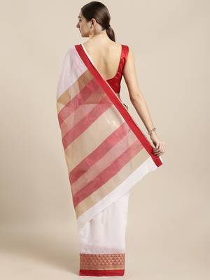 White woven cotton saree with blouse 2