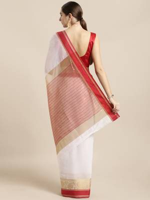 White woven cotton saree with blouse 2