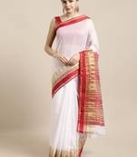 White woven cotton saree with blouse