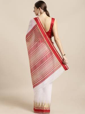 White woven cotton saree with blouse 2