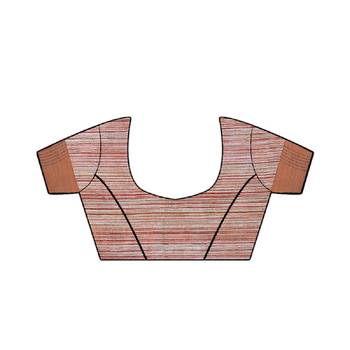 Peach printed linen saree with blouse 5