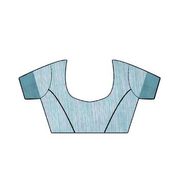 Sky Blue Printed Linen Saree With Blouse 5