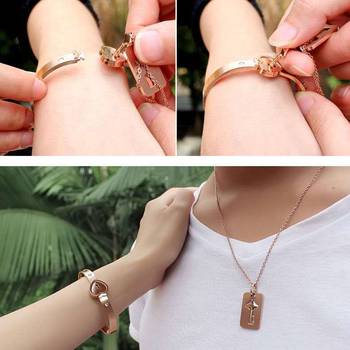 Saizen Stainless Steel Crystal Rose Gold Couple Bracelet Set 3