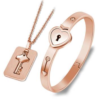 Saizen Stainless Steel Crystal Rose Gold Couple Bracelet Set 1