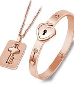 Saizen Stainless Steel Crystal Rose Gold Couple Bracelet Set