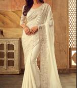 White embroidered satin saree with blouse