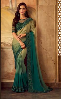 Multicolor embroidered satin saree with blouse 1