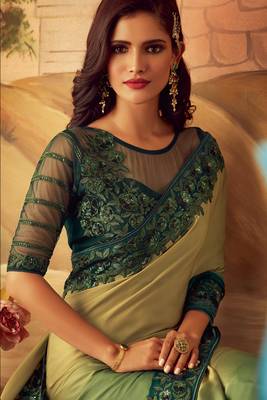 Multicolor embroidered satin saree with blouse 2