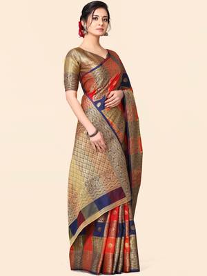 Multicolor woven paithani silk saree with blouse 4
