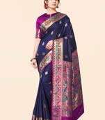 Blue woven paithani silk saree with blouse