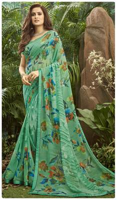  green printed georgette saree with blouse 1