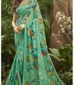  green printed georgette saree with blouse