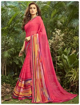  pink printed georgette saree with blouse 1