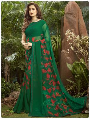  green printed georgette saree with blouse 1