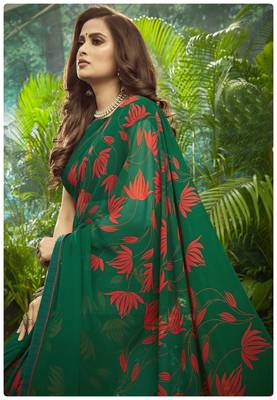  green printed georgette saree with blouse 2