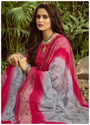  multicolor printed georgette saree with blouse 2