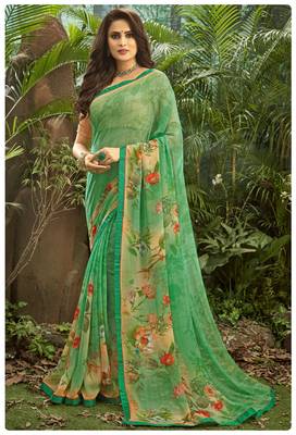  green printed georgette saree with blouse 1