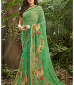  green printed georgette saree with blouse