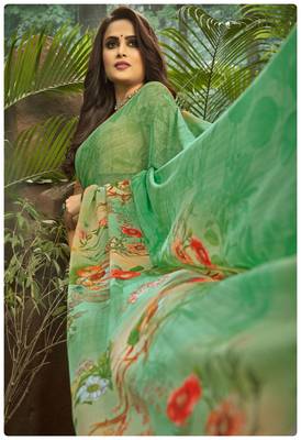  green printed georgette saree with blouse 2
