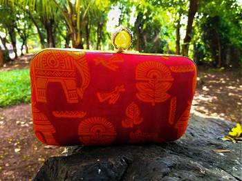 bagzVela Maroon Egyptian Print Multicolored Box Clutch Purse 1