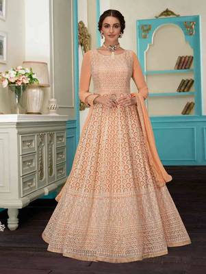 Light Orange Designer Wedding Anarkali Suit 1