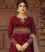 Maroon Wedding Wear Satin Georgette Plazo Suit