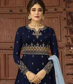 Dark Blue Wedding Wear Satin Georgette Plazo Suit
