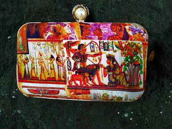 bagzVela Egyptian Print Multicolored Box Clutch Purse 1