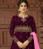 Magenta Wedding Wear Satin Georgette Plazo Suit