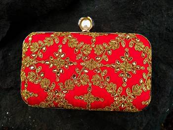 bagzVela Maroon Kundan Stone Studded Box Clutch 1